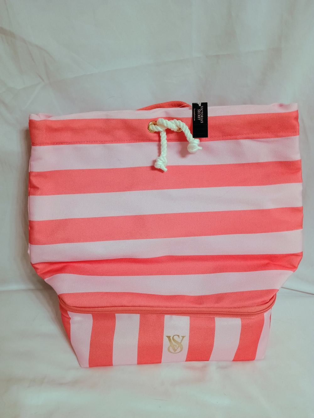 Victoria's Secret Pink & Coral Striped Tote Bag